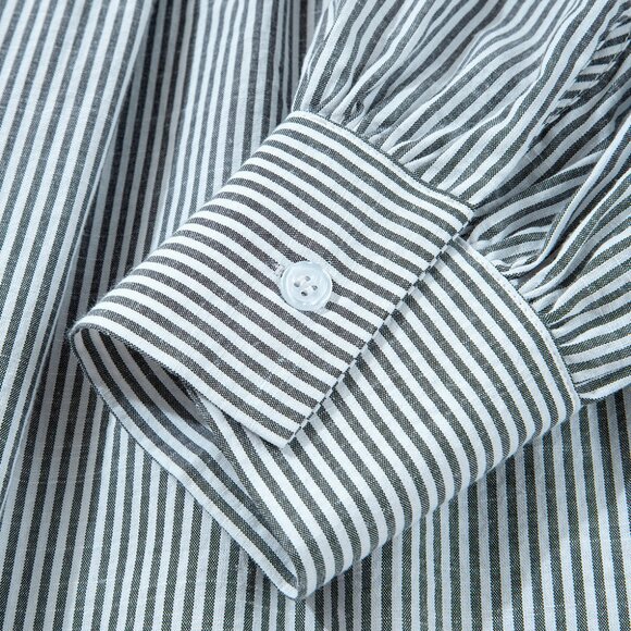 B264 Black Stripe Floral Patchwork Tied V Neck Shift Long Sleeve Mini Dress - Picture 14 of 14